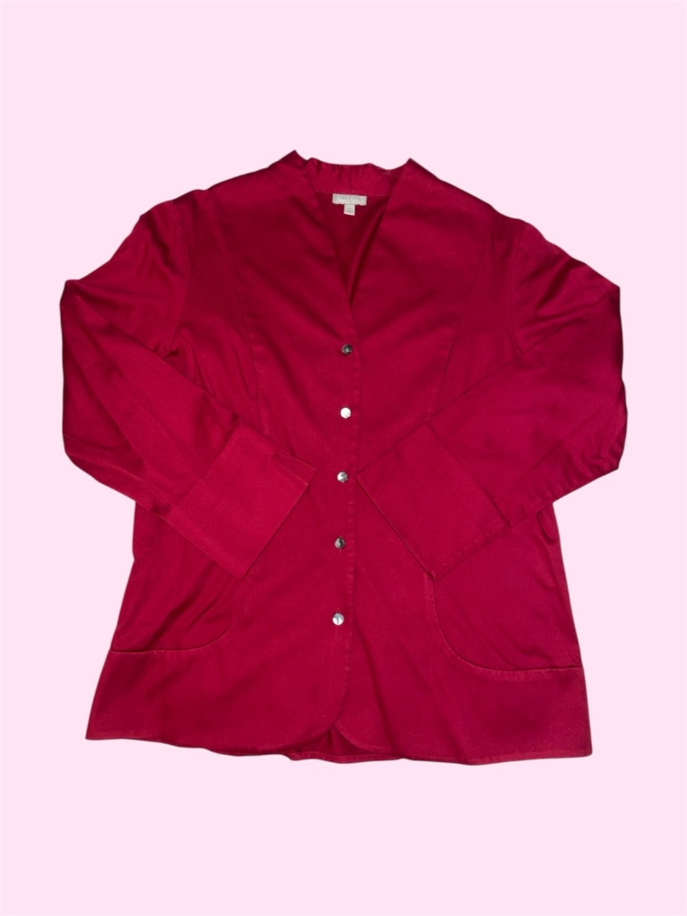 Talbots Red Button Down Blouse with Silver Buttons
